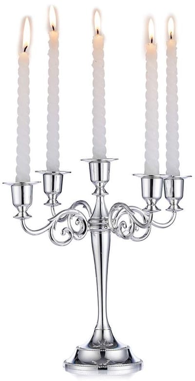 Allecto - Sziqiqi 5 Kandelaars voor Bruiloft - Zinklegering Kaarsenhouders - Glanzend Design - Zilver - Decoratie Ornamenten - Geschikt voor Eetta