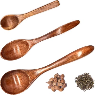 PromoHome 3-delige set natuurlijke houten lepels - Stevige duurzame houten keukenlepels voor koffie, thee, honing, soep en meer - Verschillende maten - Geschikt voor anti-aanbaklagen