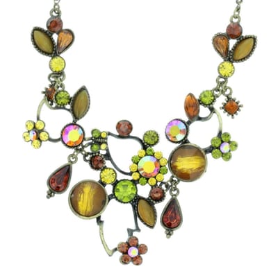 Behave - Ketting met blaadjes, bloemetjes en steentjes - Bruin/groen - Modeaccessoire met een natuurlijke uitstraling - Lengte 43 cm (+verlengketting 8,5 cm)