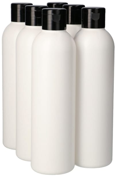 6 x Gerecyclede Plastic Fles 250 ml Klepdop Zwart - Rond - HDPE- Gerecycled HDPE Kunststof - Onbreekbaar - ca. 70% minder Co2 uitstoot door gerecycled materiaal - 6 stuks