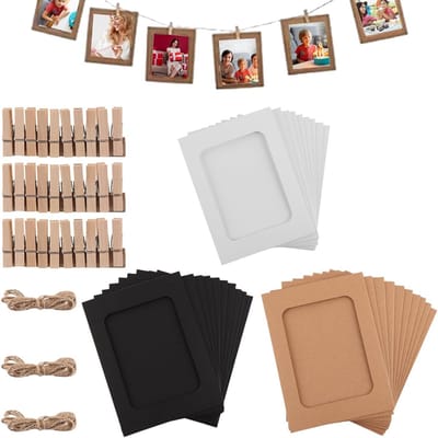 90x Fotolijsten Set van Karton met Clips en Touw | Ophangbaar Foto Decoratie