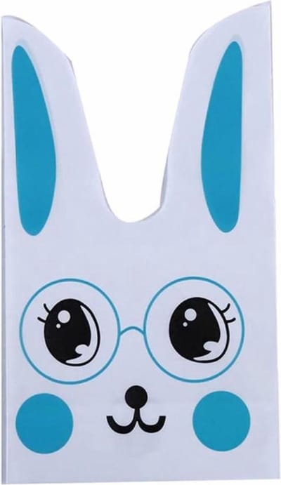 50x Uitdeelzakjes Wit - Blauw Konijn 13x22cm - Plastic Traktatie Kado Zakjes - Snoepzakjes - Koekzakjes - Koekje - Cookie Bags - Pasen - Kinderverjaardag