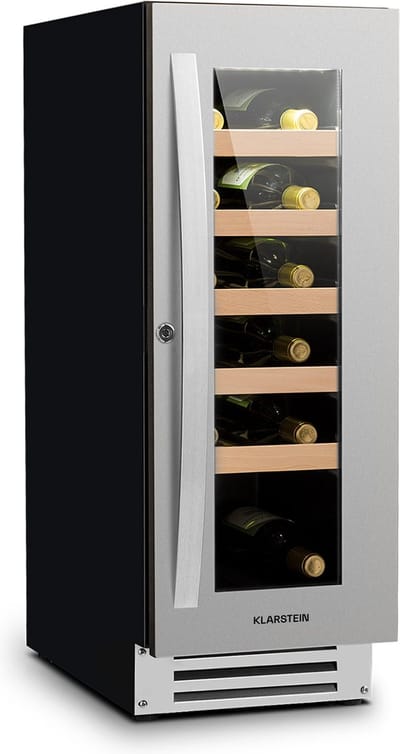 Klarstein Wijnkoelkast, 1 zone drankenkoelkast, Kleine inbouw-wijnkast smal, 50L wijnkoelkast met glazen deur, Indoor/Outdoor flessenkoelkast, Wine Fridge 5-20°C, 20 flessen