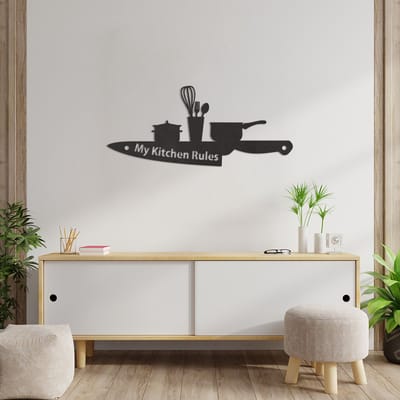 Wanddecoratie Keuken - Muurdecoratie Keuken - Wanddecoratie My Kitchen Rules - Muurdecoratie Hout - Wanddecoratie Hout - Wanddecoratie Woonkamer - Wanddecoratie Industrieel - Home Decor - Wall Line Art - 89 x 38.5 cm