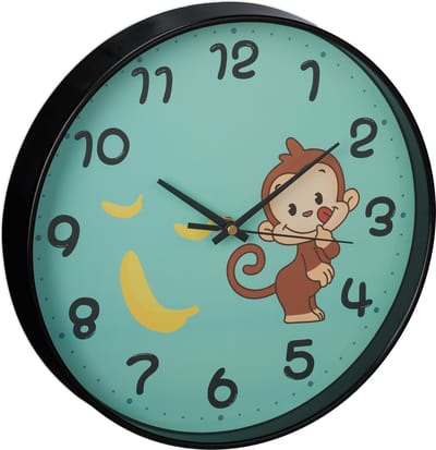 kinderklok aap - wandklok analoog - Ø 29,5 cm - meisjes & jongens - klok kinderkamer