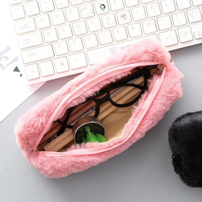 Pluchen Oudroze Meisjes Etui – Pennenzak met Fluffy Vacht – Lichtgewicht en Compact – Voor Pennen, Potloden en Schrijfwaren – School- en Knutselaccessoire