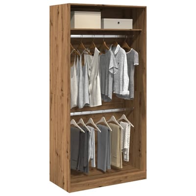 vidaXL - Kledingkast - 100x50x200 - cm - bewerkt - hout - artisanaal - eikenkleurig