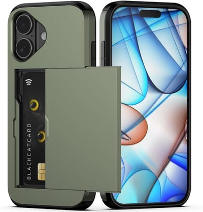 YPCd Hardcase Pasjeshouder Hoesje – Geschikt voor Apple iPhone 16 Plus – Shockproof Backcover met Verborgen Kaartvak – Groen