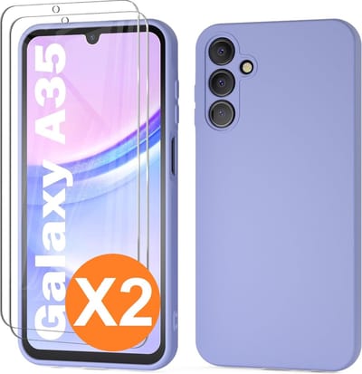 Hoesje geschikt voor Samsung Galaxy A35 siliconen hoesje Lila zacht TPU backcover - Met gehard glas screenprotector - 2 stuks