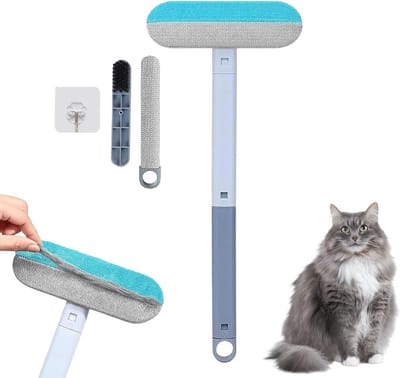 4-in-1 Herbruikbare Dierenharen Verwijderaar met Verlengde Handgreep voor Tapijt, Meubels en Auto, Efficiënte Elektrostatische Borstel voor Honden en Katten