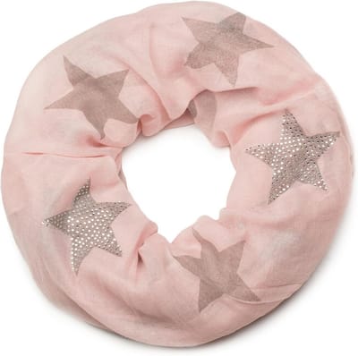 Loop sjaal met stermotief en strass applicatie voor dames