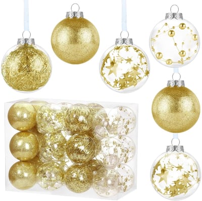 Dailygoods- Kerstballen Goud - 24 Stuks - Glitter - Kunststof - Druppelbestendig - Waterdicht - Opbergdoos - Kerstdecoratie
