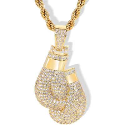 Pendentif Gants de Boxe Personnalisés Européens et Américains Cuivre Incrusté Zircon Personnes Tendance beige