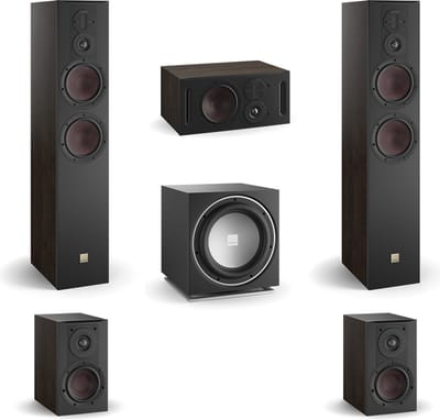 DALI Opticon 6 MK2 - Opticon 1 MK2 - Opticon Vokal MK2 - Dali Sub E12-F (Zwart) - 5.1 Surround bundel - Tabacco Oak