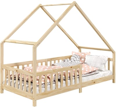 Huisbed CORA 90 x 200 met valbeveiliging - naturel