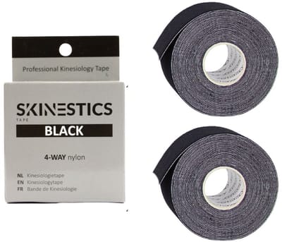 Duo pack Skinestics Sport tape – Fysio tape – Kleur Zwart – nu 20% langer, 600 cm lang bij 5 cm breed, 170% rekbaar gelijk aan menselijke huid, standaard voorzien van extra sterke lijm, katoen, voor het hele lichaam, spier ondersteuning