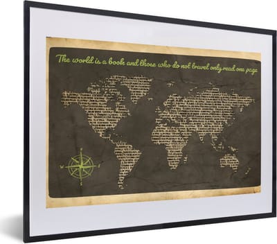 Poster in lijst - Fotolijst 60x40 cm - Posters - Wereldkaart - Quote - Boeken - Posterlijst zwart - Decoratie - Wanddecoratie woonkamer - Muurdecoratie slaapkamer