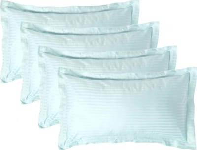 Homescapes Satijn Streep Katoen Kussensloop 50x90 cm met Sierrand – Set van 4 – Aquablauw – 100% Egyptisch Katoen Satijn – Draaddichtheid 330