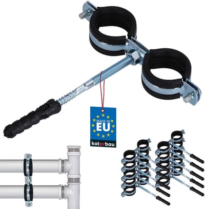 KOTARBAU® 10 Stuks Pijpbeugelset, Trillingsdempende Buisklem, 1", Dubbel, Gegalvaniseerd Staal, Pijpbeugel met Rubberen, Installatiebeugel, met Plug, Buisbeugel, Zwart Zilwer