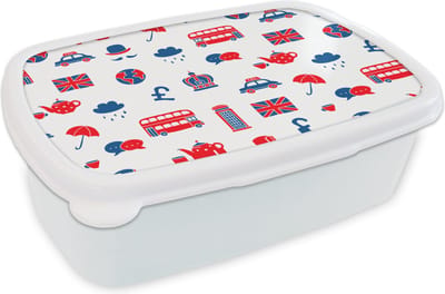 Broodtrommel Wit - Lunchbox - Brooddoos - Engeland - Patronen - Londen - 18x12x6 cm - Volwassenen