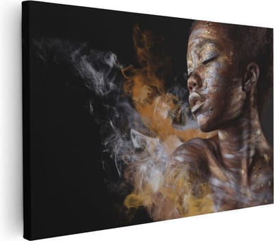 Artaza Canvas Schilderij Afrikaanse Vrouw - 30x20 cm - Klein - Muurdecoratie Portret Goud - Wanddecoratie Woonkamer - Kamer Accessoires