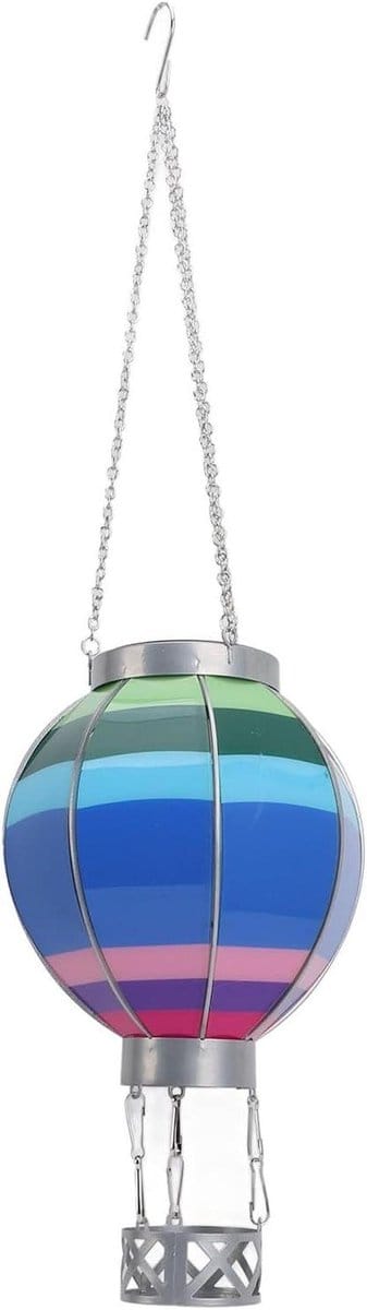 Zonnelantaarn Ballon - Decoratieve Lamp - Tuin Verlichten - Automatische Schemerschakelaar - 21 cm Hoog - Blauw Gestreuwd