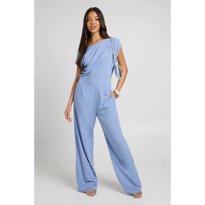 boohoo Dames Asymmetrische Geweven Wijde Jumpsuit | Poederblauw | Maat: 36
