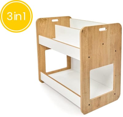 Minera® 3 in 1 Speelgoedkast Kinderkamer - Montessori Kinder Boekenkast - Boekenkastje Kinderen - Houten Boekenrek Kind - Speelgoedrek & Opbergkast - Speelgoedkist & Opbergkist voor Speelgoed