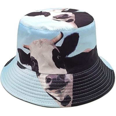 Schattig Koeienpatroon Zomer Zonwerend Vissershoed Dames Man Mode Decoreren Bucket Hats Omkeerbare Dierlijke Vissershoeden (as the picture,56-58cm) gray