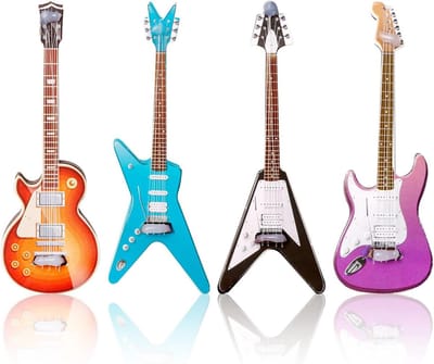 Miniatuur Gitaar Bas - Mini Muziekinstrument - Mini Huis Decoratie - Puur Handgemaakt - 4 Stuks - Diverse Kleuren