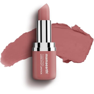 Rouge à Lèvres Crème Mat Longue Tenue Mamaearth 4,2g Pillow Nude Hydratant Anti-Écailles Rendu de Couleur Intense 8 Heures white