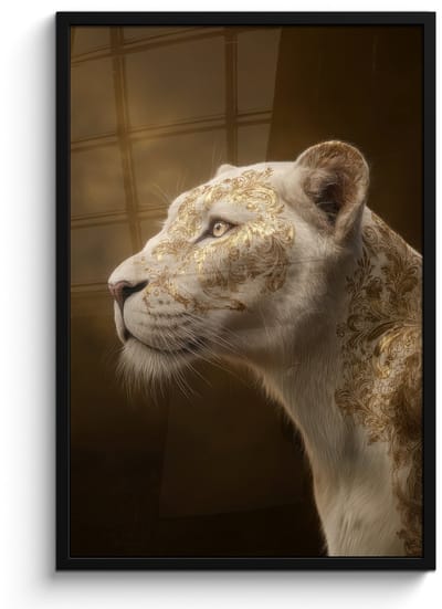 Poster in lijst - Fotolijst 60x90 cm - Posters - Leeuwin - Bloemen - Wit - Goud - Posterlijst zwart - Decoratie - Wanddecoratie woonkamer - Muurdecoratie slaapkamer