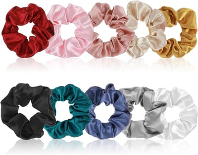 Set van 10 Zijde Scrunchies in 10 Kleuren - Tear Resistant Haarbanden voor Dikker en Dunner Haar, Perfect voor Meisjes