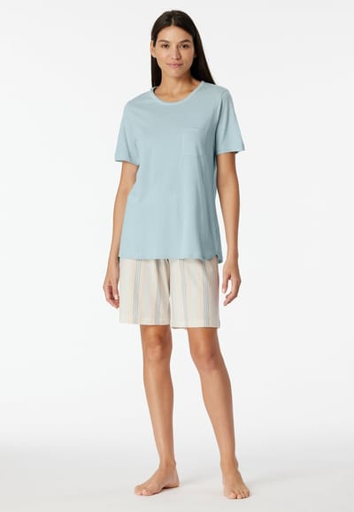 Schiesser dames shortama - Bluebird - 40 - Blauw