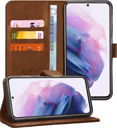 Hoesje geschikt voor Samsung Galaxy S21 FE - Book Case Kunstleer Wallet Cover Portemonnee Pasjeshouder Hoes Bruin