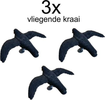 3x vliegende kraai  / aanvallende geflockte nep kraai - Halloween decoratie -  duivenverjager - diervriendelijk- nep kraai Halloween - decoratie kraai