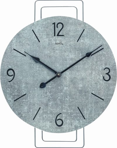 AMS W9688 - Wandklok - Analoog - Overig - Hout - Metaal - Cijfers/Strepen - Grijs - Zwart