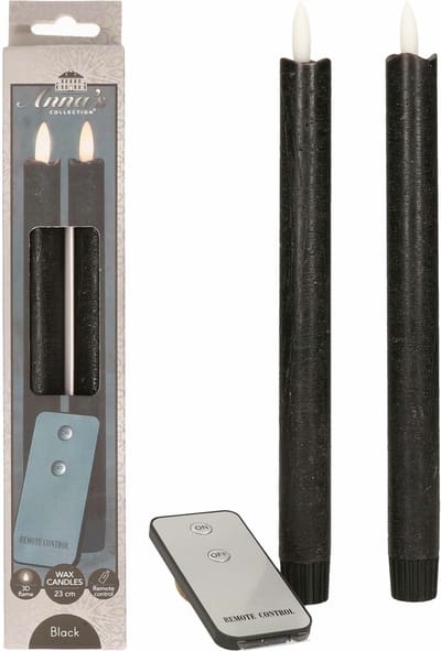 Anna's Collection LED dinerkaarsen - 4x - zwart - 23 cm - met afstandsbediening