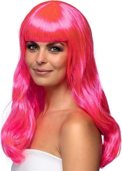Boland - Pruik Chique neonroze Roze - Golvend - Lang - Vrouwen - - Glitter and Glamour
