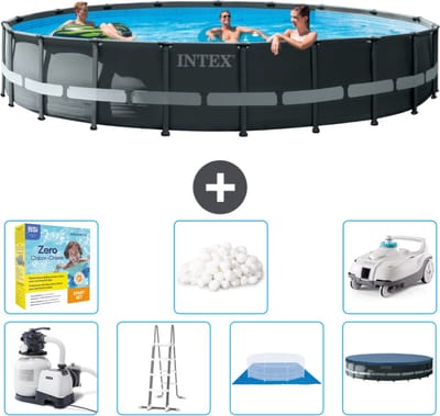 Intex Rond Ultra XTR Frame Zwembad - 610 x 122 cm - Inclusief Pomp - Ladder - Grondzeil - Afdekzeil Onderhoudspakket - Filterbollen - Stofzuiger