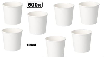 500x BIO Kartonnen Saus Cups 120ml Wit - ketchup pindasaus mayonaise cocktail tapas amuse zaden poeder kruiden cup festival diner thema feest snack