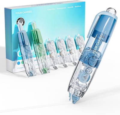 Thijox - Navulbare intrekbare correctietape set 2 stuks met 4 navullingen, schattige mini penvormige applicators in blauw en groen voor school, kantoo