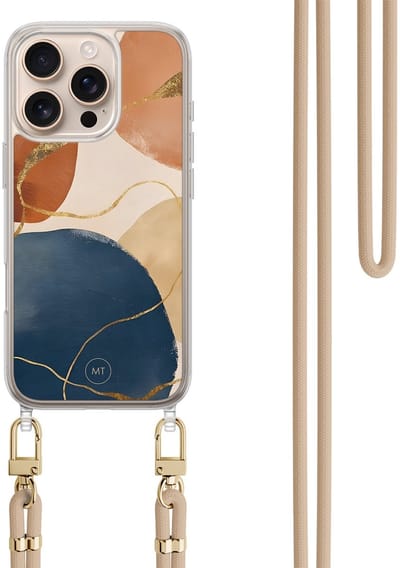 Hoesje met koord geschikt voor iPhone 16 Pro - Abstract harmony - Inclusief zwart koord - Crossbody beschermhoes - Transparant, Multi - Mooie Telefoonhoesjes