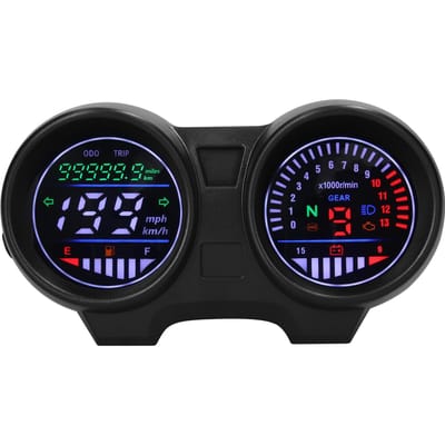 LED Motorfiets Snelheidsmeter Kilometerteller 13000 RPM 199 KMH Elektrische Toerenteller Brandstofmeter Voltmeter 12 V zwart