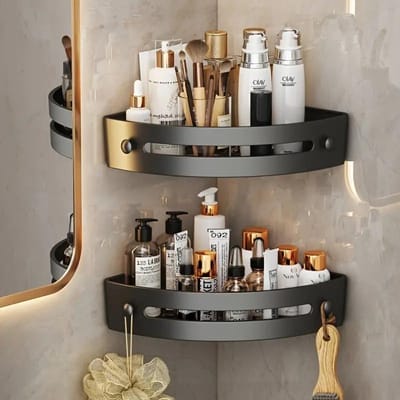 2PCS Étagères de Salle de Bain Organisateur de Rangement de Cuisine Étagère à Shampoing en Plastique Étagère de Douche Accessoires de Salle de Bain Étagère Sans Perçage gray