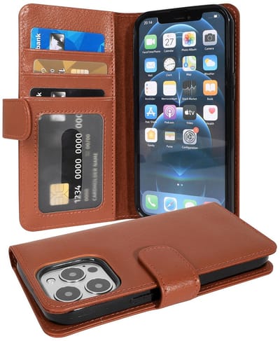 Cadorabo Hoesje geschikt voor Apple iPhone 13 PRO MAX in COGNAC BRUIN - Beschermhoes met magnetische sluiting en 3 kaartsleuven Book Case Cover Etui