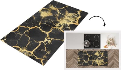 Keukenloper - Loper keuken - Marmer - Goud - Zwart - 120x60 cm - Keukenloper vinyl
