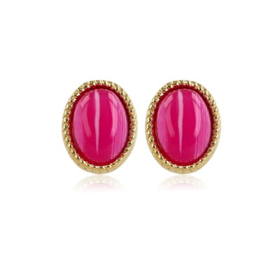 My Bendel - Elegante Goudkleurige Oorstekers met Rose Stripe Agate - met Luxe Cadeauverpakking | Sieraden Voor Dames
