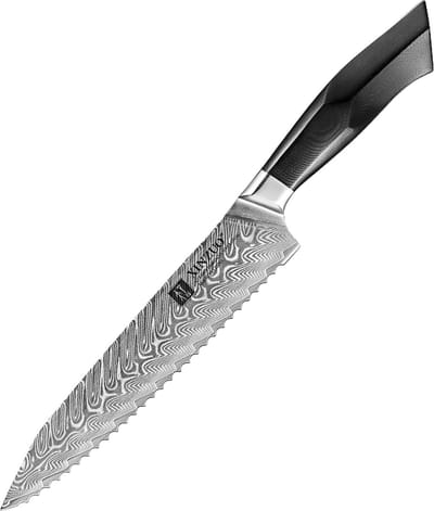 Damascus 8" Broodmes (67 lagen) | Luxe & Professioneel | Vlijmscherp Damascus staal | Keukenmes met lemmet van 21 cm | G10 Handvat met klinknagel mozaïek | Xinzuo B32 Series