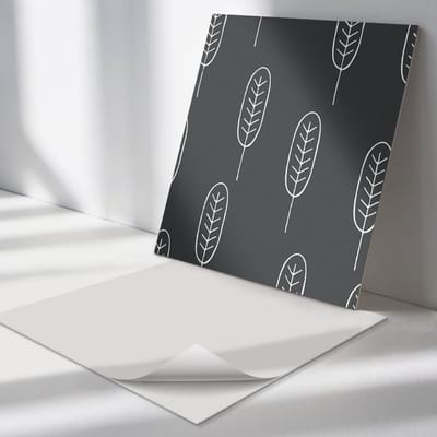 Wallfluent Vinyl Tegels - Patroon met Bladeren op de Achtergrond Zelfklevende PVC Tegels - 30 cm x 30 cm - Zwart Vinyl Tegels - 9 stuks - Vierkant PVC Tegels - Bloemen En Planten Plaktegels - Vinyl Vloer Tegels - Plaktegels Keuken en Badkamer